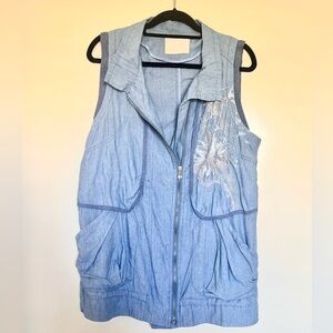 BNX Stylish Blue Sleeveless Vest with Floral Accent